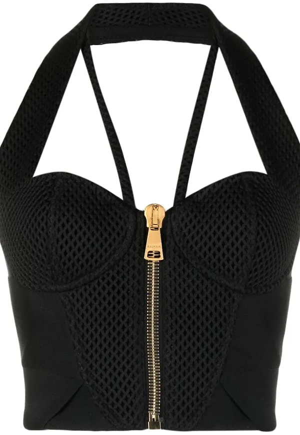 Balmain croptop med halterneck - Svart