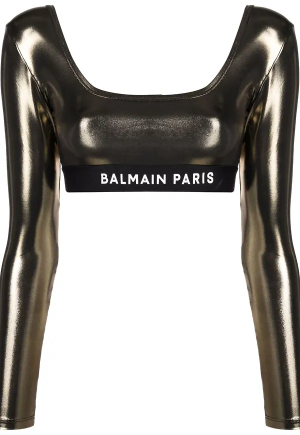 Balmain croptop med metallic effekt och logotyp - Guldfärgad