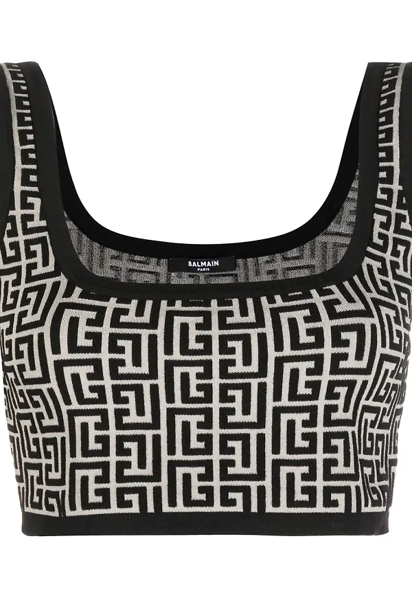 Balmain croptop med monogram - Neutral