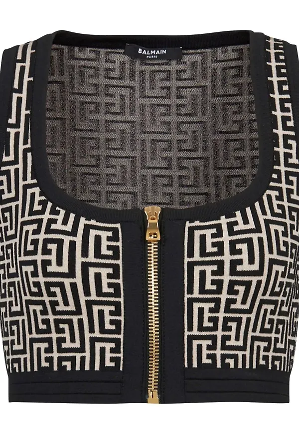 Balmain croptop med monogram - Svart