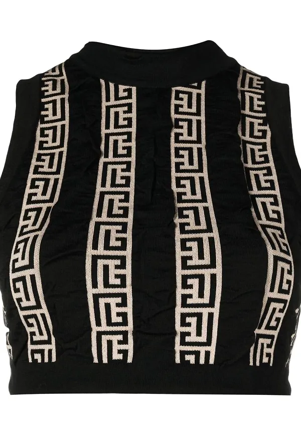 Balmain croptop med monogram - Svart