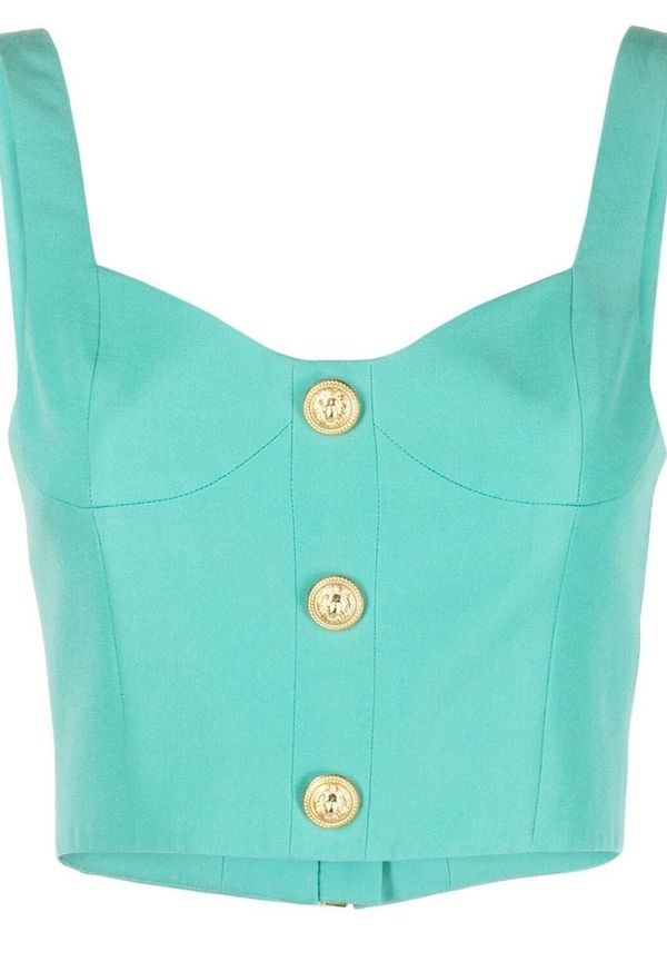 Balmain croptop med präglade knappar - Grön