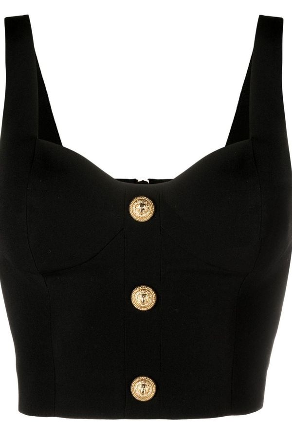 Balmain croptop med präglade knappar - Svart
