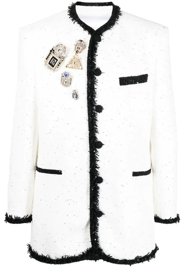 Balmain crystal-embellished tweed coat - Svart
