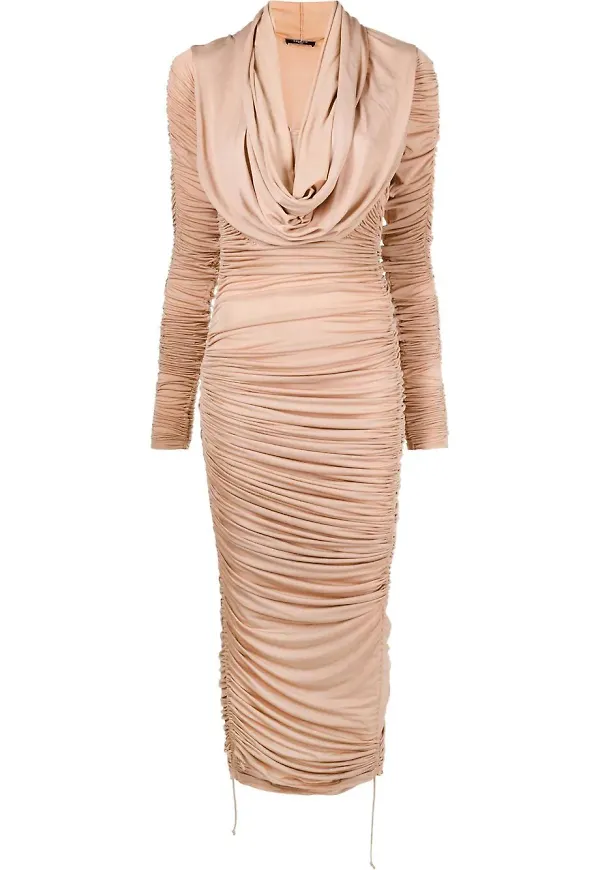 Balmain draperad midiklänning med huva - Neutral