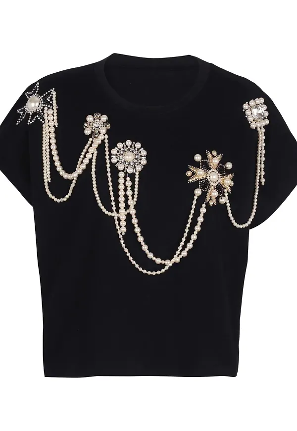 Balmain draperad t-shirt med trumpetärm - Svart