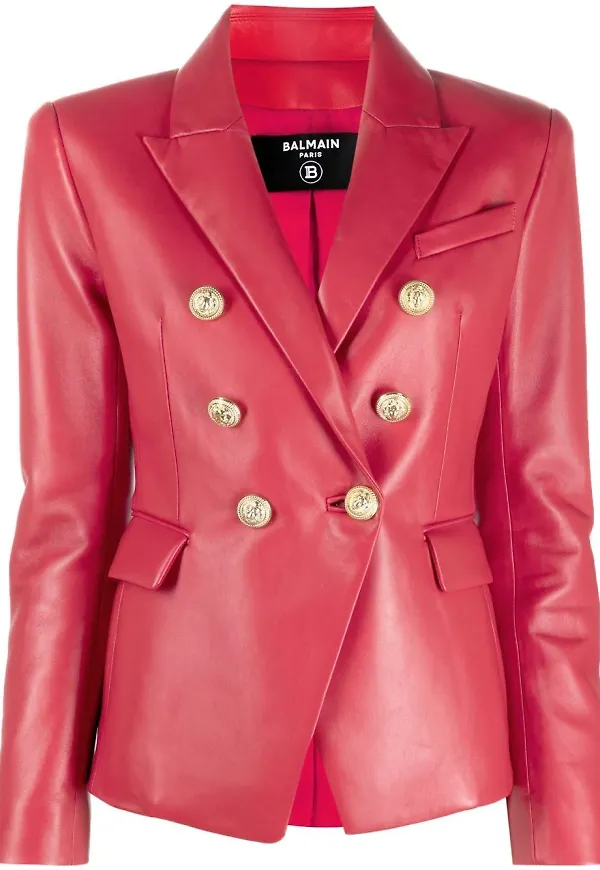 Balmain dubbelknäppt blazer i läder - Röd
