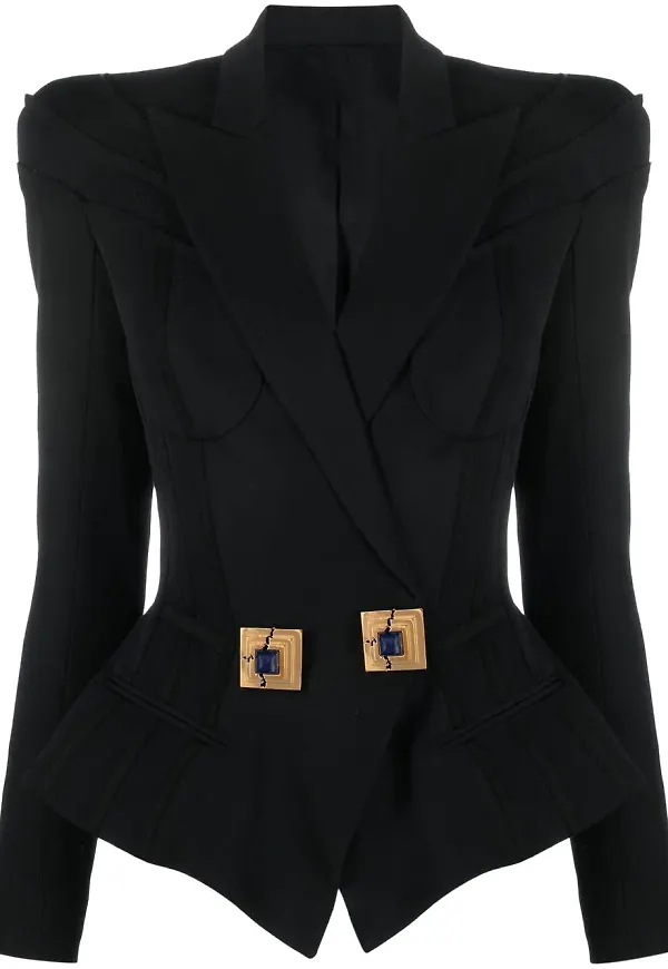 Balmain dubbelknäppt blazer med strassknappar - Svart