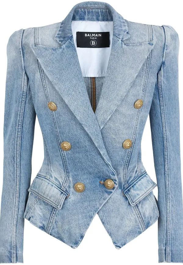 Balmain dubbelknäppt denimblazer - Blå