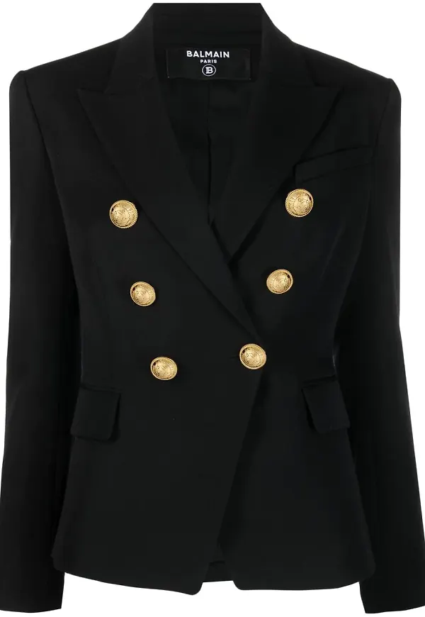 Balmain dubbelknäppt figursydd jacka - Svart