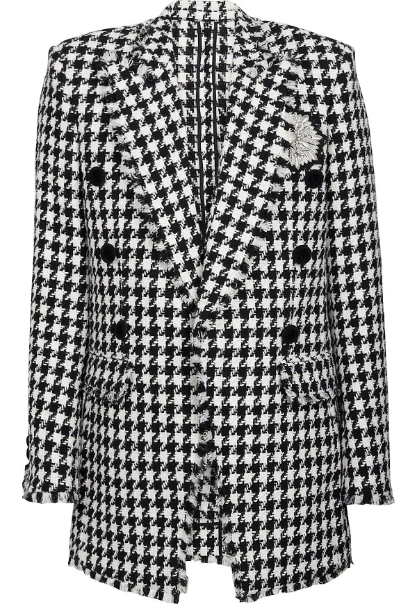 Balmain dubbelknäppt hundtandsmönstrad blazer - Svart