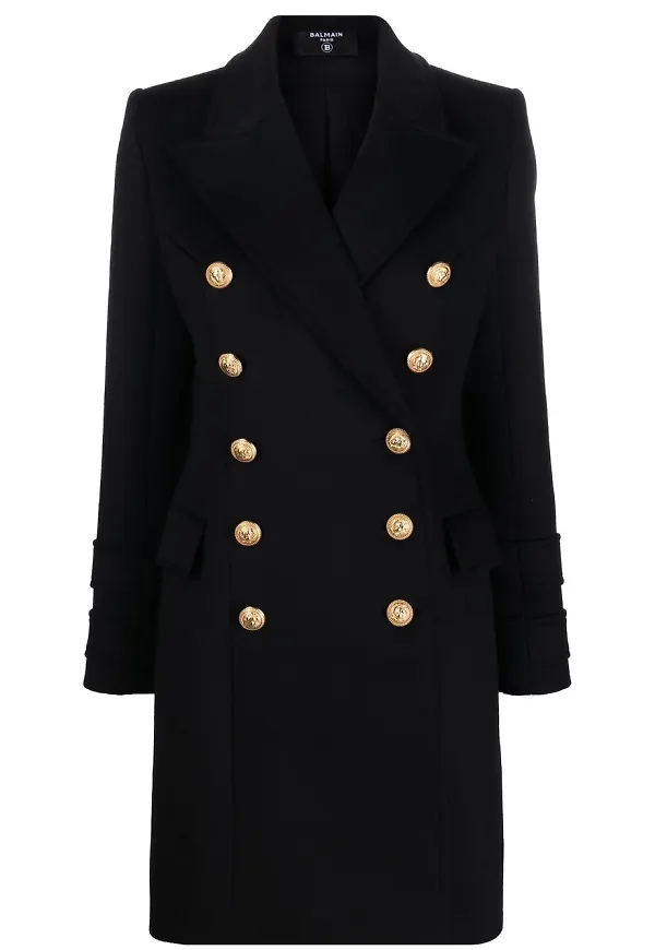Balmain dubbelknäppt kappa - Svart