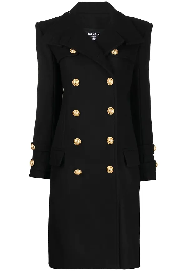 Balmain dubbelknäppt kappa - Svart