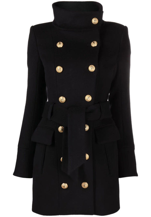 Balmain dubbelknäppt kappa - Svart