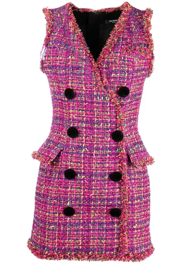 Balmain dubbelknäppt miniklänning - Rosa