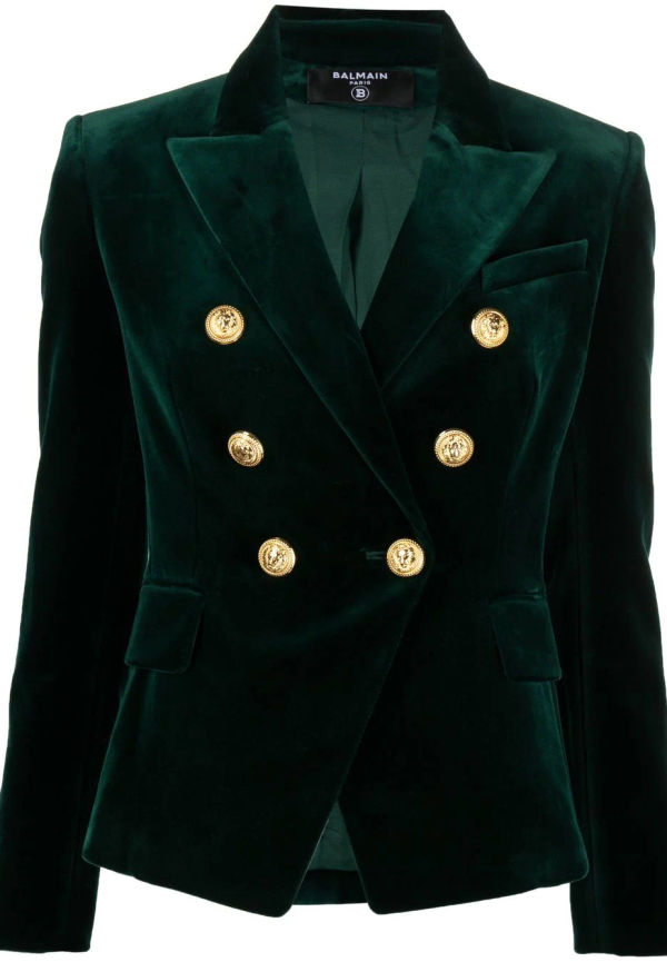 Balmain dubbelknäppt sammetsblazer - Grön
