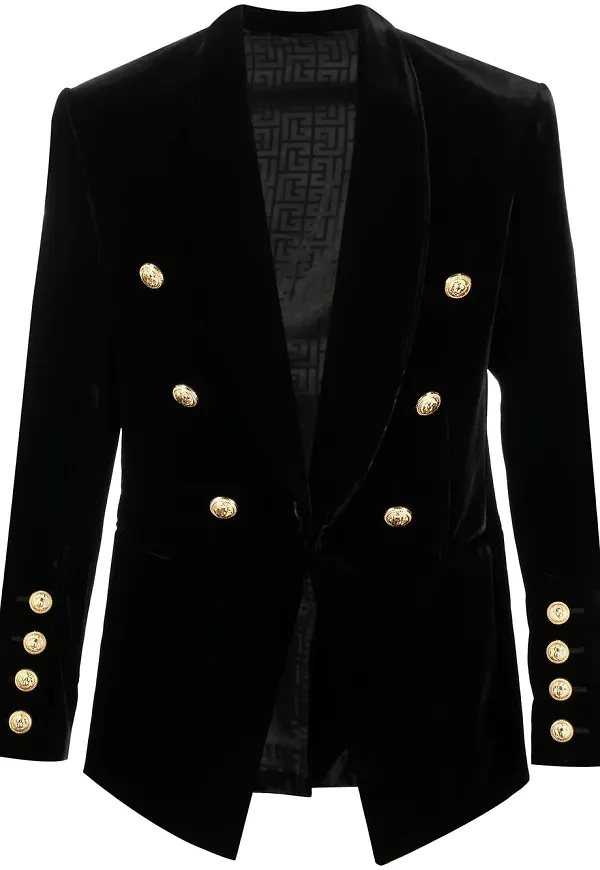Balmain dubbelknäppt sammetsblazer - Svart