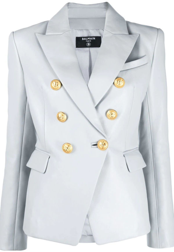 Balmain dubbelknäppt skinnblazer - Grå