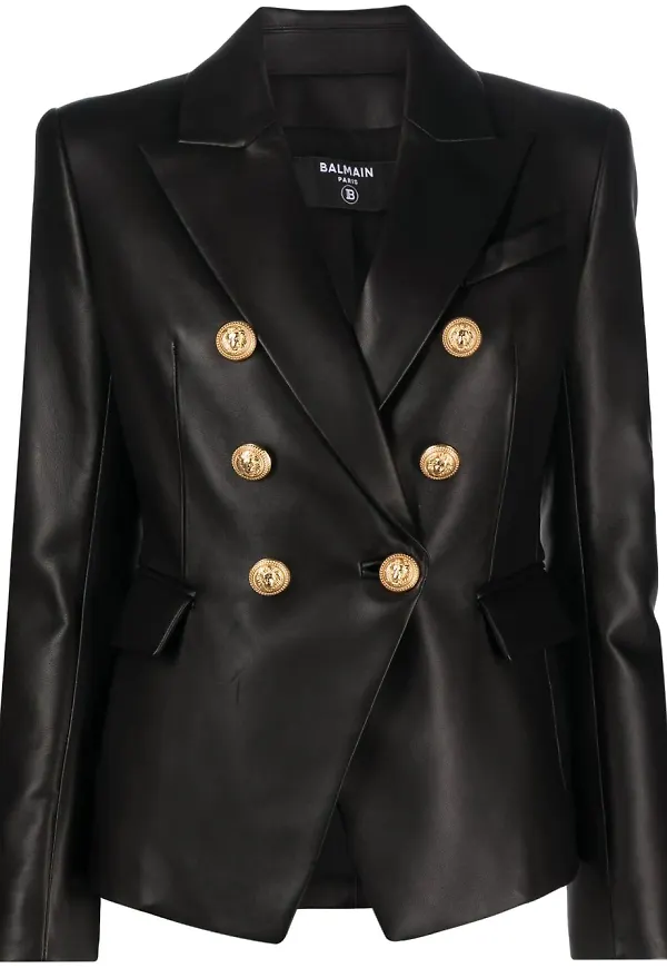 Balmain dubbelknäppt skinnblazer - Svart