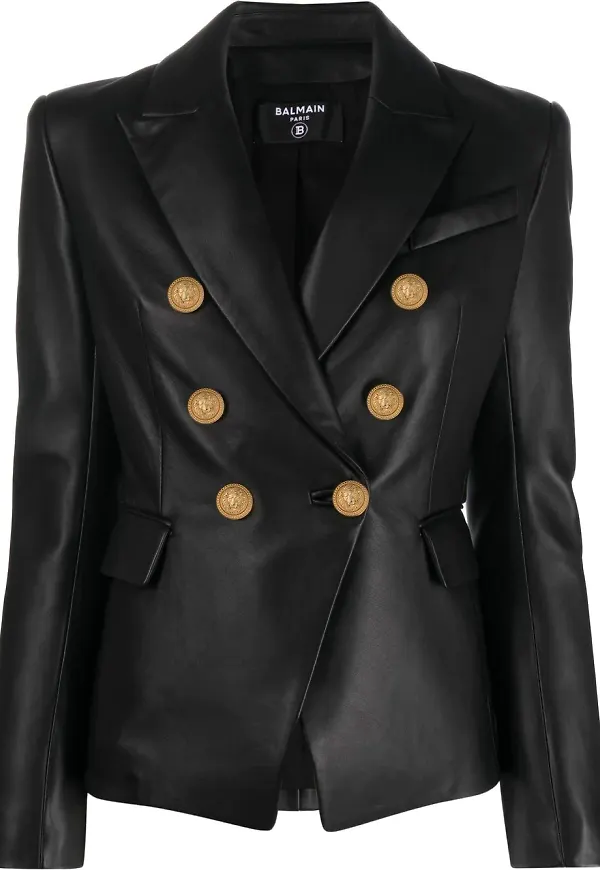 Balmain dubbelknäppt skinnblazer - Svart