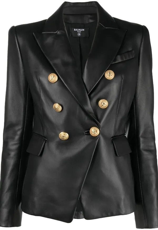 Balmain dubbelknäppt skinnblazer - Svart