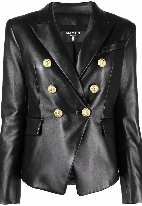 Balmain dubbelknäppt skinnblazer - Svart