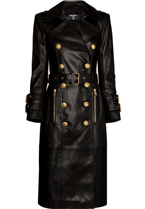 Balmain dubbelknäppt skinnkappa - Svart