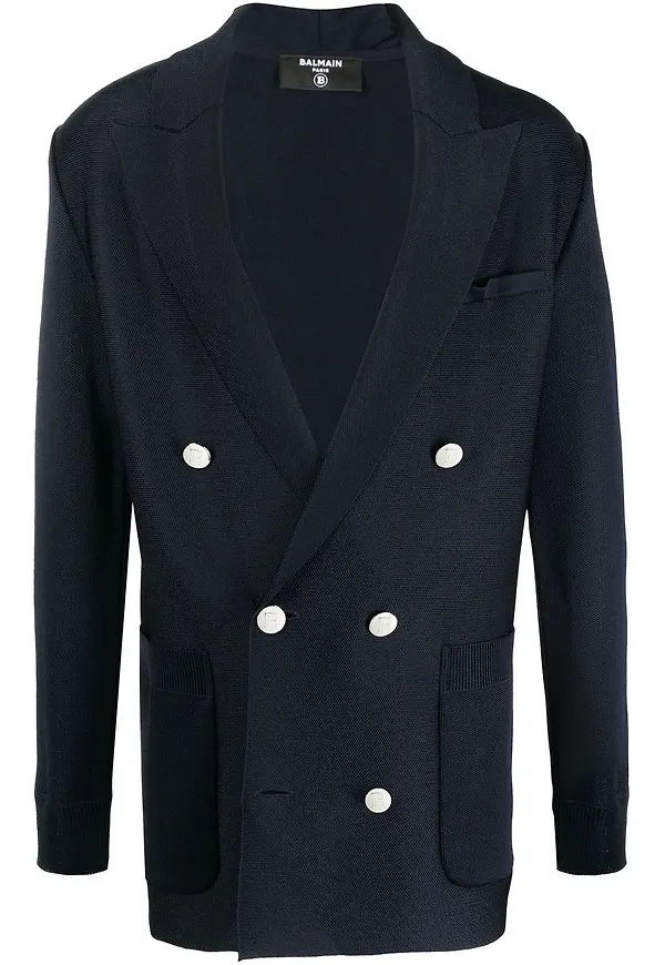 Balmain dubbelknäppt stickad blazer - Blå