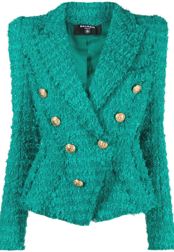 Balmain dubbelknäppt tweedkavaj - Grön