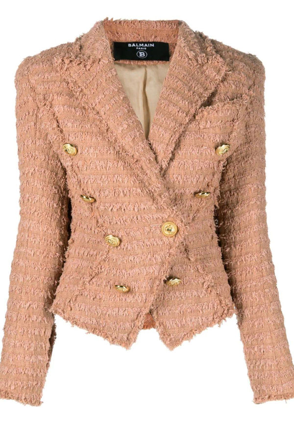 Balmain dubbelknäppt tweedkavaj - Rosa