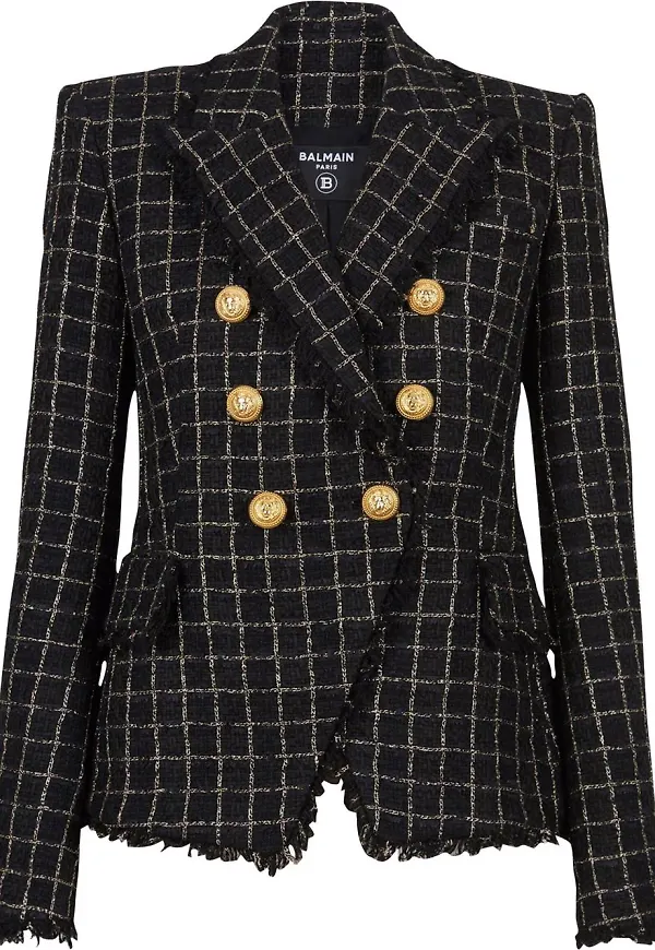 Balmain dubbelknäppt tweedkavaj - Svart