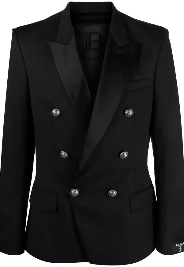 Balmain dubbelknäppt ullblazer - Svart