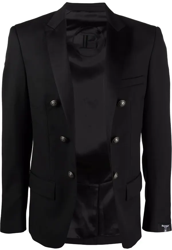 Balmain dubbelknäppt ullblazer - Svart