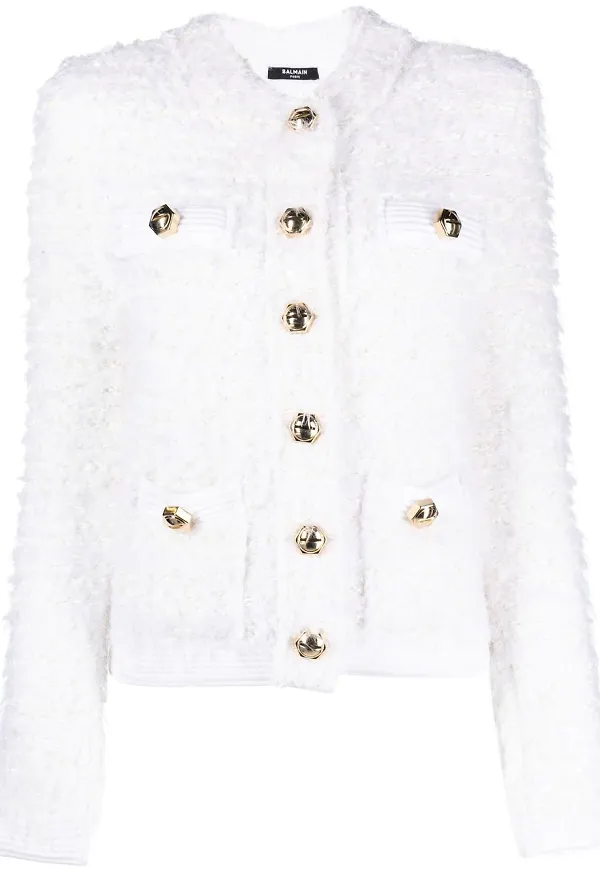 Balmain enkelknäppt cardigan - Vit