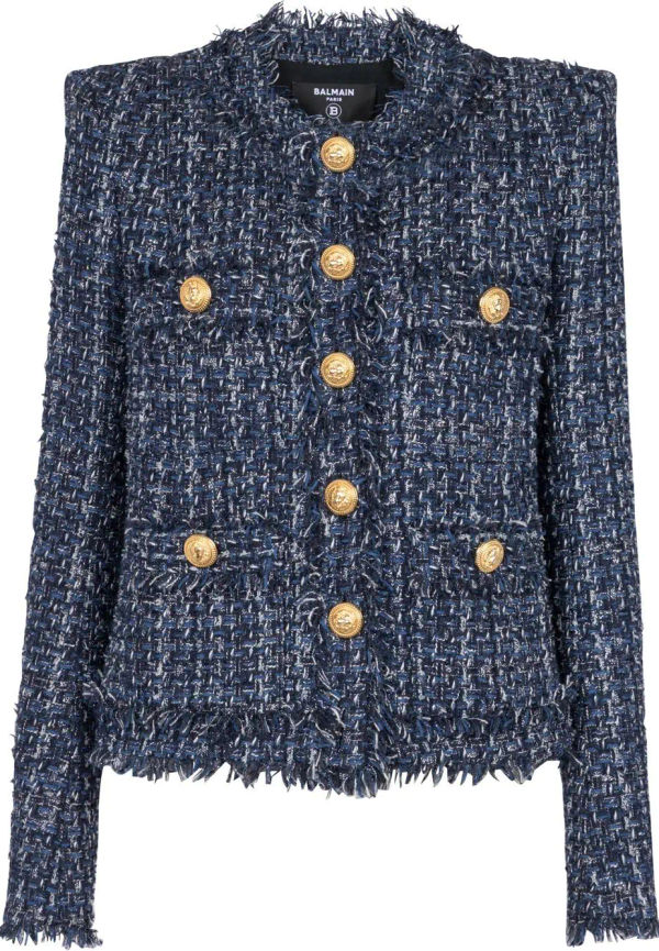 Balmain enkelknäppt tweedkavaj - Blå