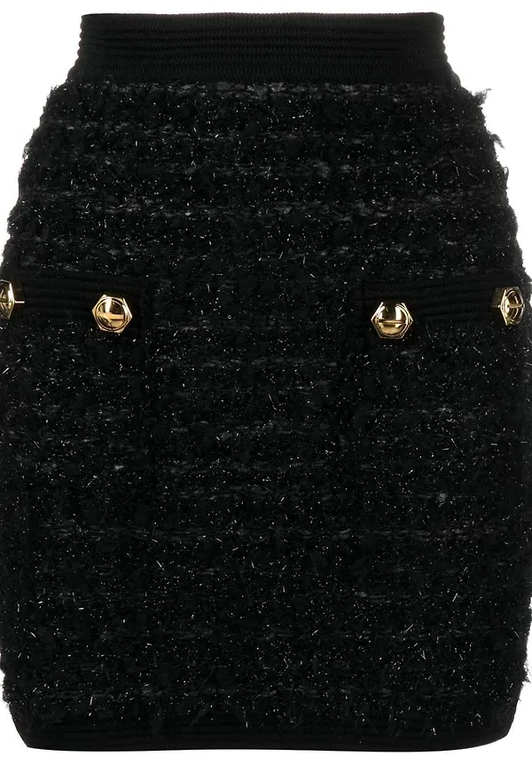 Balmain figursydd minikjol i tweed - Svart