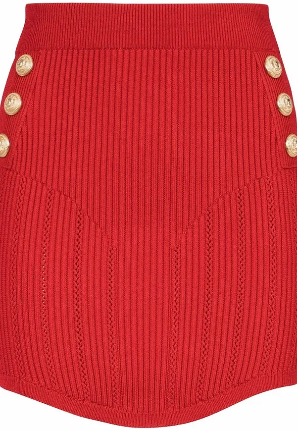 Balmain finstickad kjol med knappdetalj - Röd