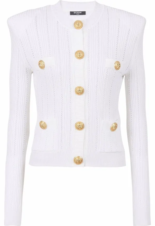 Balmain finstickad kofta med knäppning - Vit