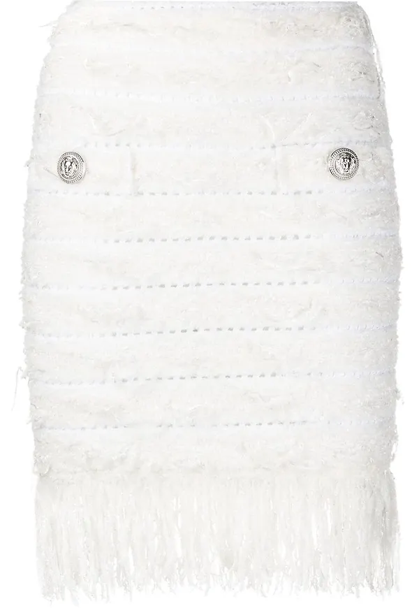Balmain fransig minikjol - Vit
