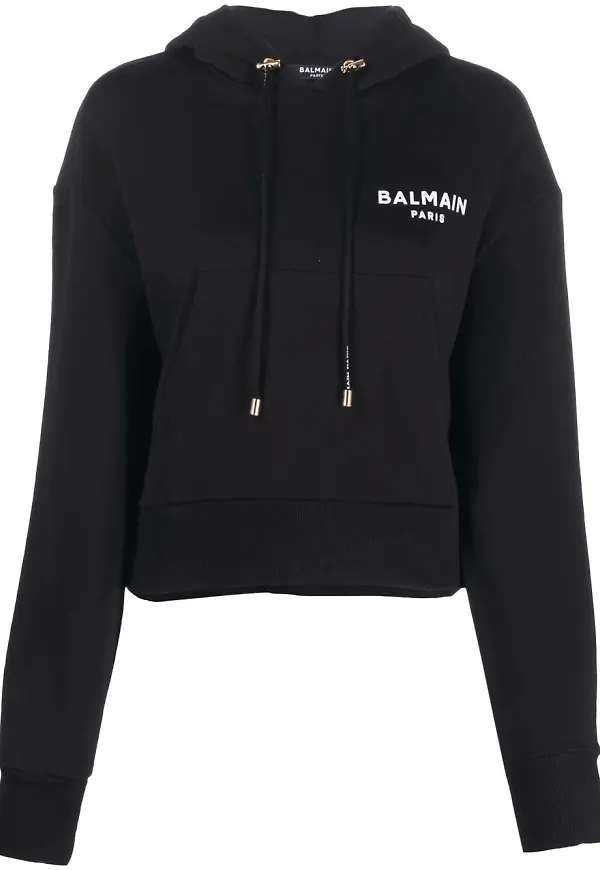Balmain hoodie med dragsko - Svart