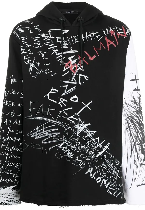 Balmain hoodie med graffititryck - Svart