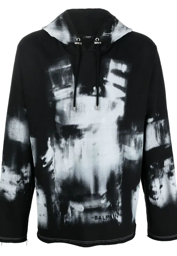 Balmain hoodie med grafiskt tryck - Svart