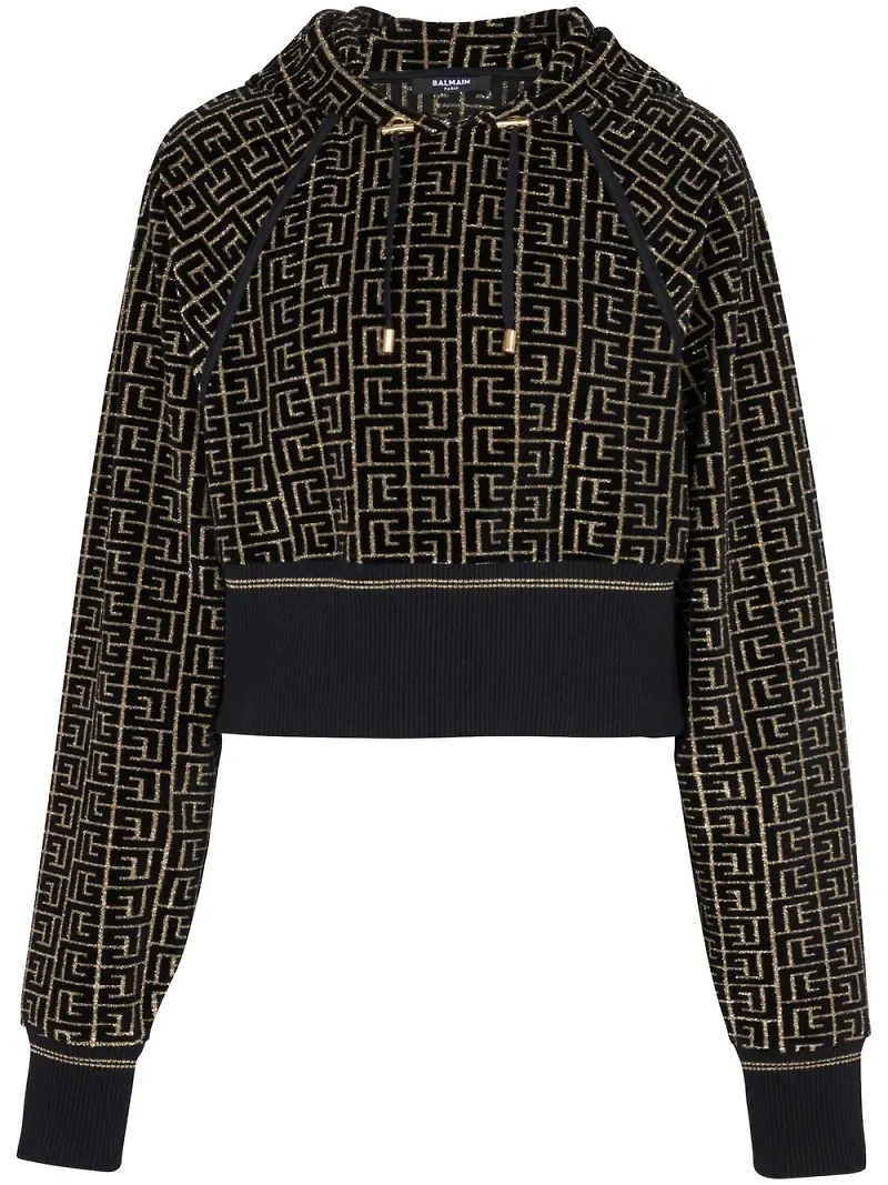 Balmain hoodie med monogram - Svart