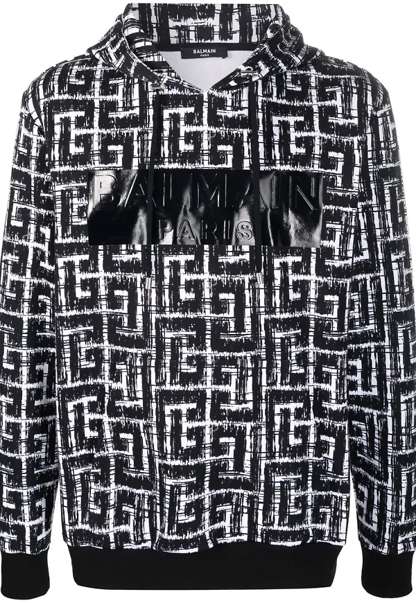 Balmain hoodie med monogram - Svart