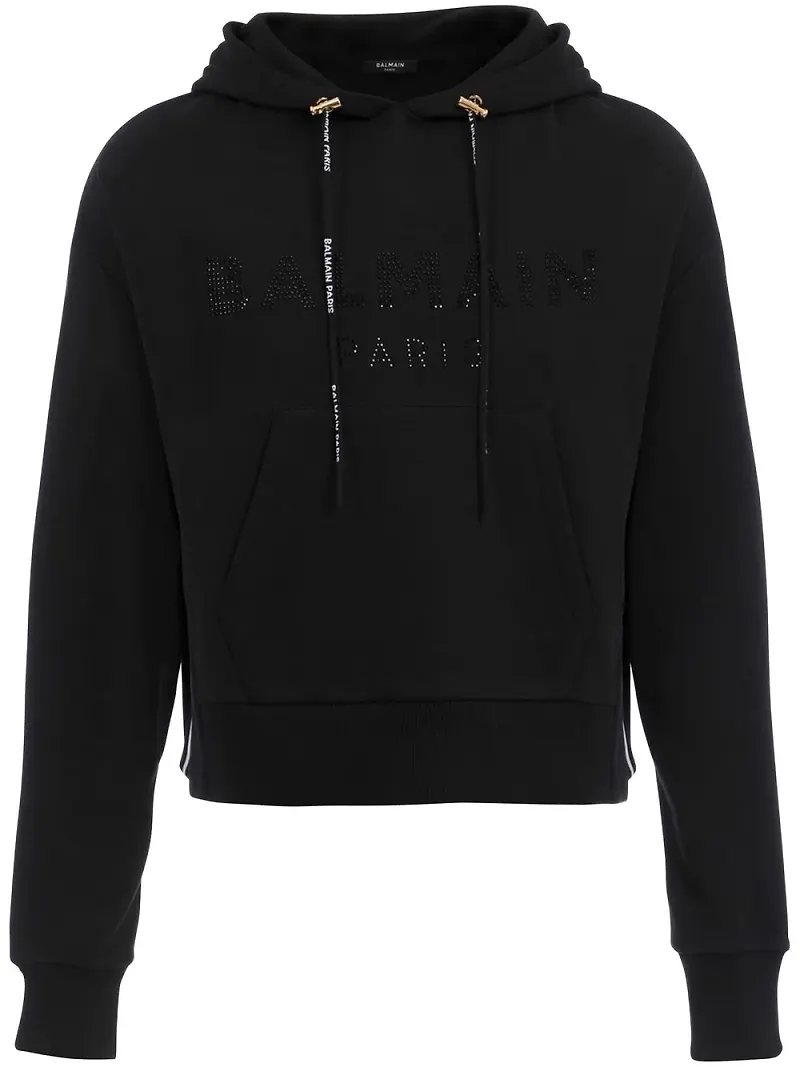 Balmain hoodie med strass - Svart