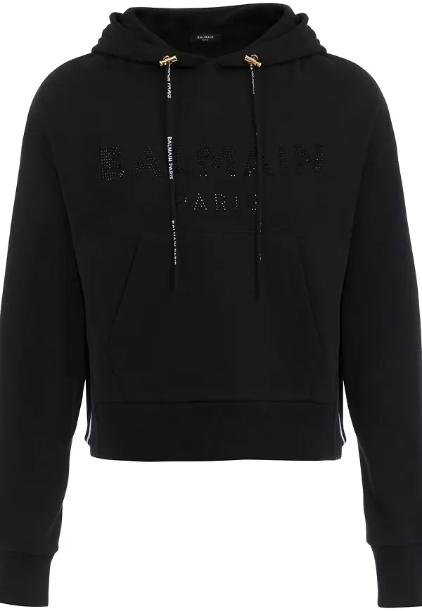 Balmain hoodie med strass - Svart