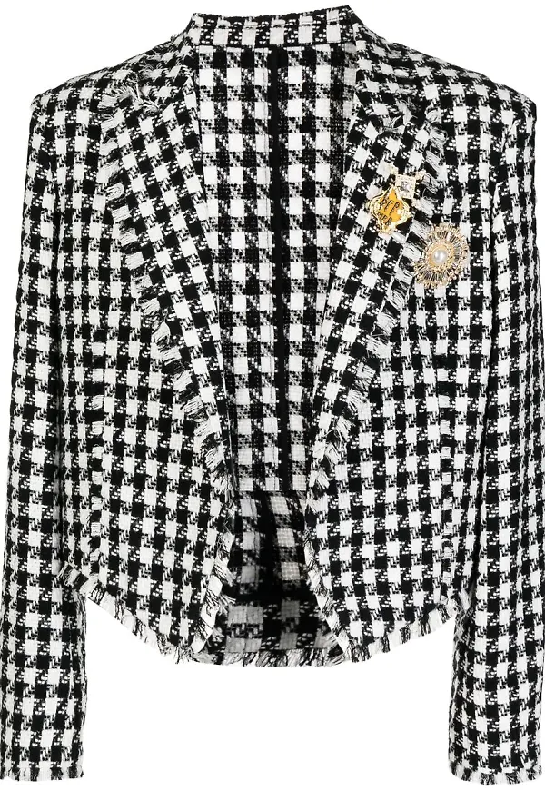 Balmain hundtandsmönstrad blazer med brosch - Svart