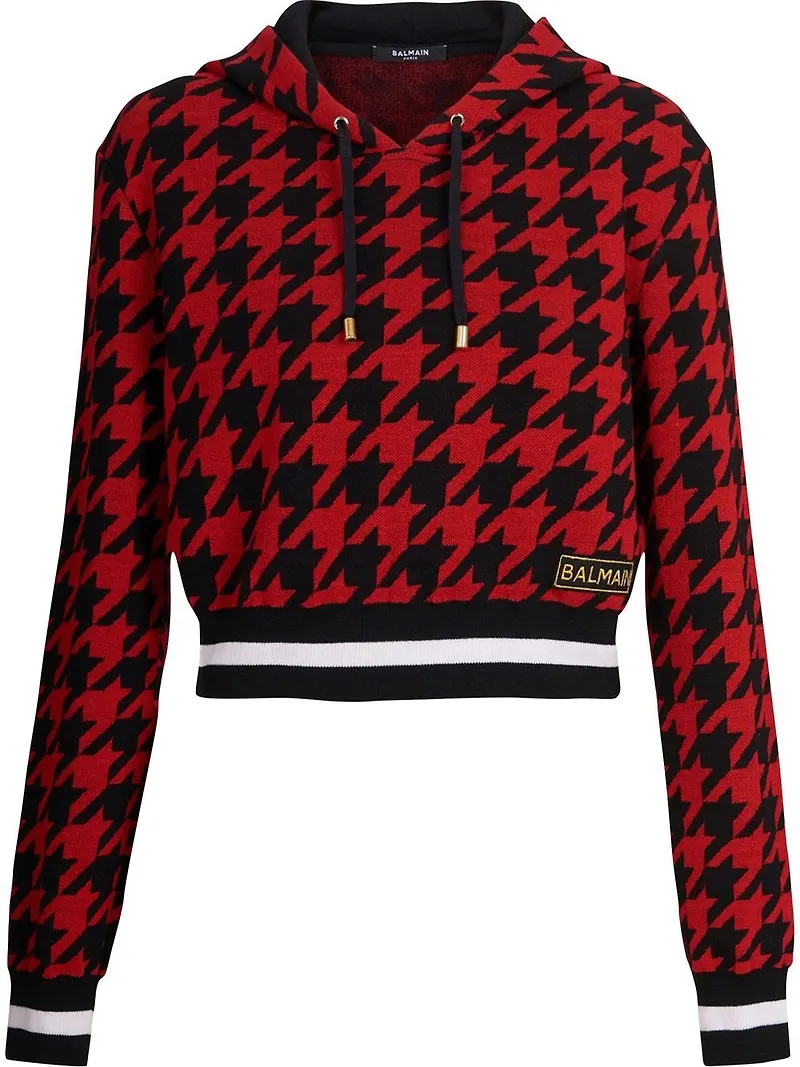 Balmain hundtandsmönstrad kort hoodie - Röd