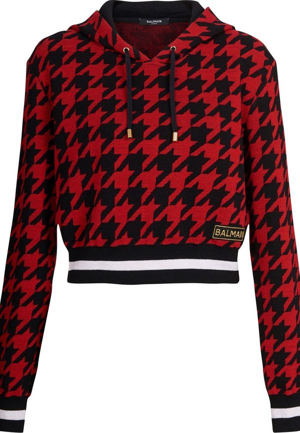 Balmain hundtandsmönstrad kort hoodie - Röd