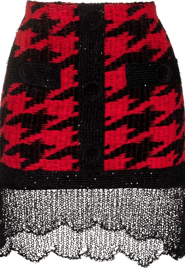 Balmain hundtandsmönstrad stickad minikjol - Röd